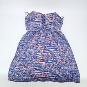 Broadway & Broome 100% Silk Abstract Print Mini Dress Blue Pink Size 6